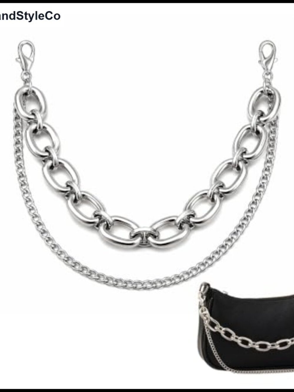 Layered Chunky Silver Purse Chain Bag Charm Gothic Punk